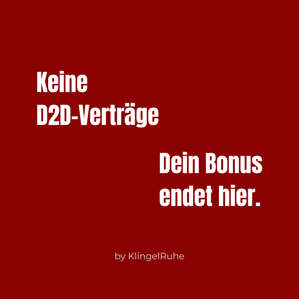 Keine D2D-Verträge – Dein Bonus endet hier | Anti D2D Vinyl Sticker | KlingelRuhe