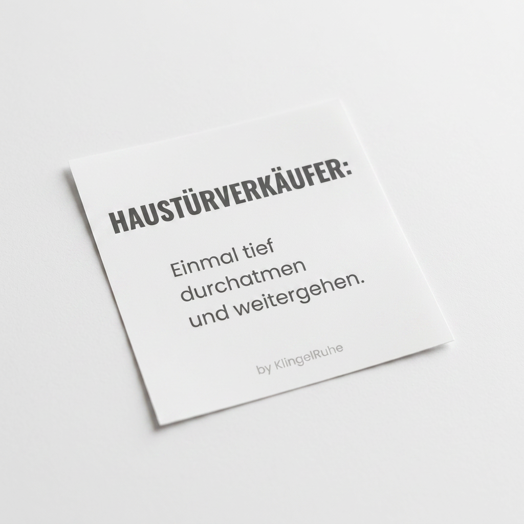 Haustürverkäufer: Einmal tief durchatmen und weitergehen – Vinyl Sticker | KlingelRuhe
